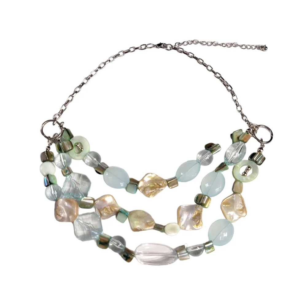 Women's Silver Tone Light Green Faux Mother of Pearls Necklace 10 Inches - Picture 12 of 16